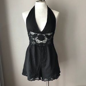 Free People Black Lace Romper